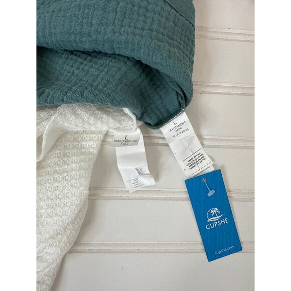 NWT Cupshe Pinafore Romper & Waffle Knit Beach Tie Shoulder Cover Up BUNDLE Sz L - Picture 6 of 8